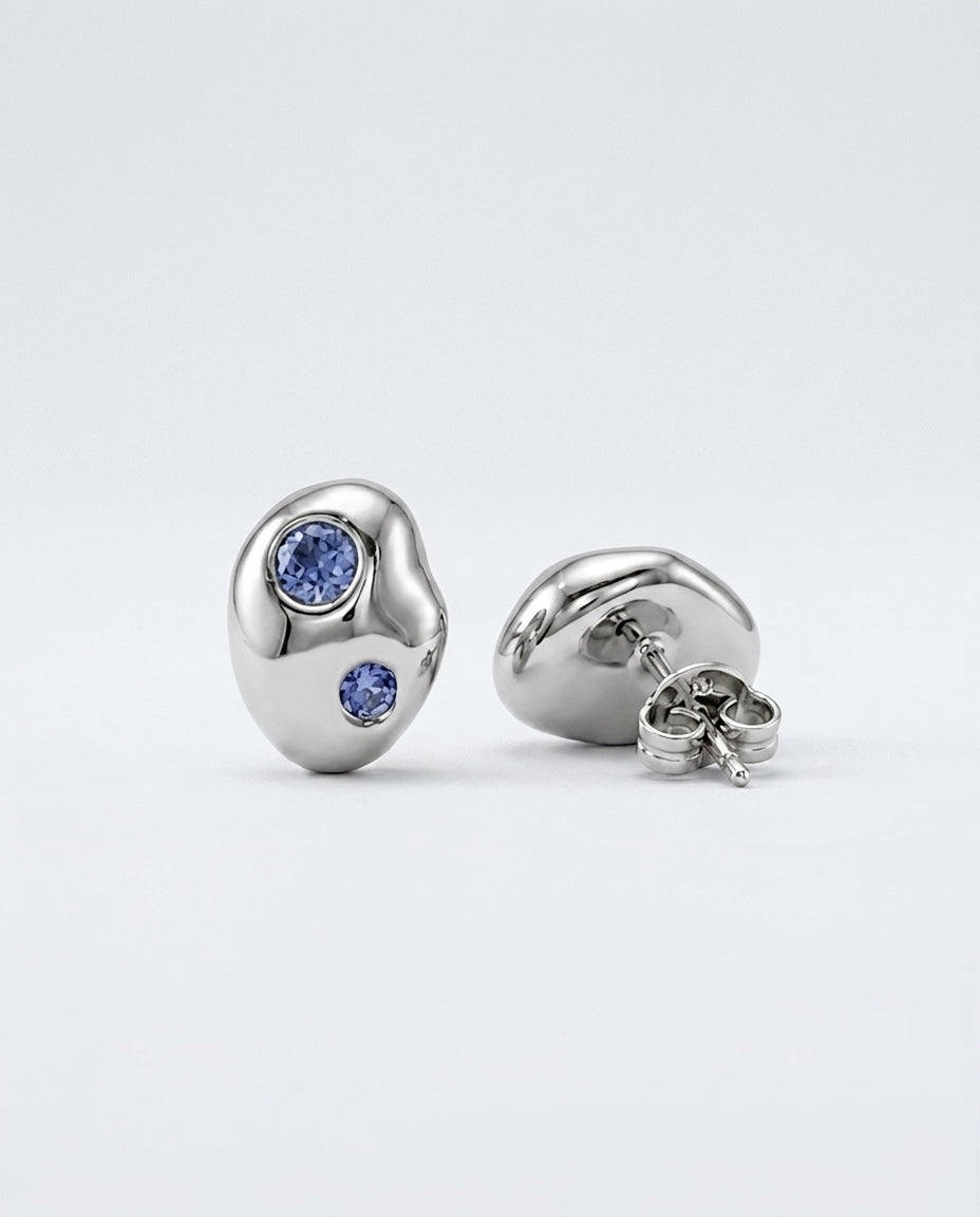 s o n o Pebble Studs Silver Earrings - Organic Shape Minimalist Studs